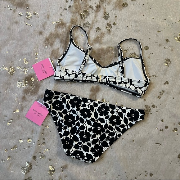 NWT Kate Spade XS Black And White Rose Two Piece Bikini - Picture 7 of 9
